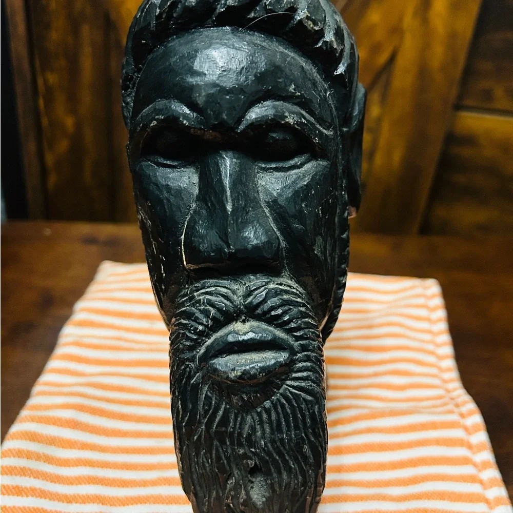 Handcrafted Black Wooden Bust Sculpture Jamaican or African VGC